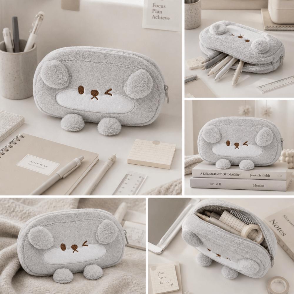 Otter Shape Pen Bag Plush Stationery Bag Portable Stationery Pouch School Supplies