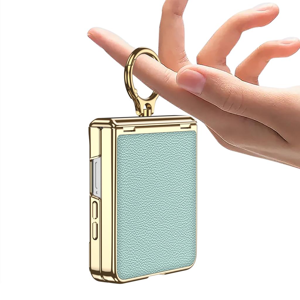 Suitable for Samsung Z Flip7 Mobile Phone Case Magnetic Folding Hinge Plain Leather Pc Electroplate Finger Ring Holder Shell Film Full Packaging