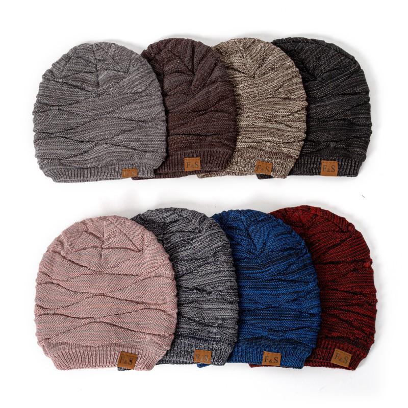 Unisex Mixed Color Design Knitted Hat Fashion Outdoor Keep Warm Winter Hat Casual Add Fur Lined Beanie Cap
