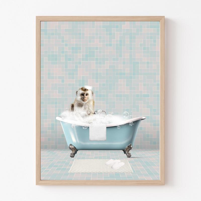 Animal In Vintage Bathtub Elephant Panda Penguin Colorful Posters and Prints Canvas Printing Wall Art Picture for Bathroom Decor