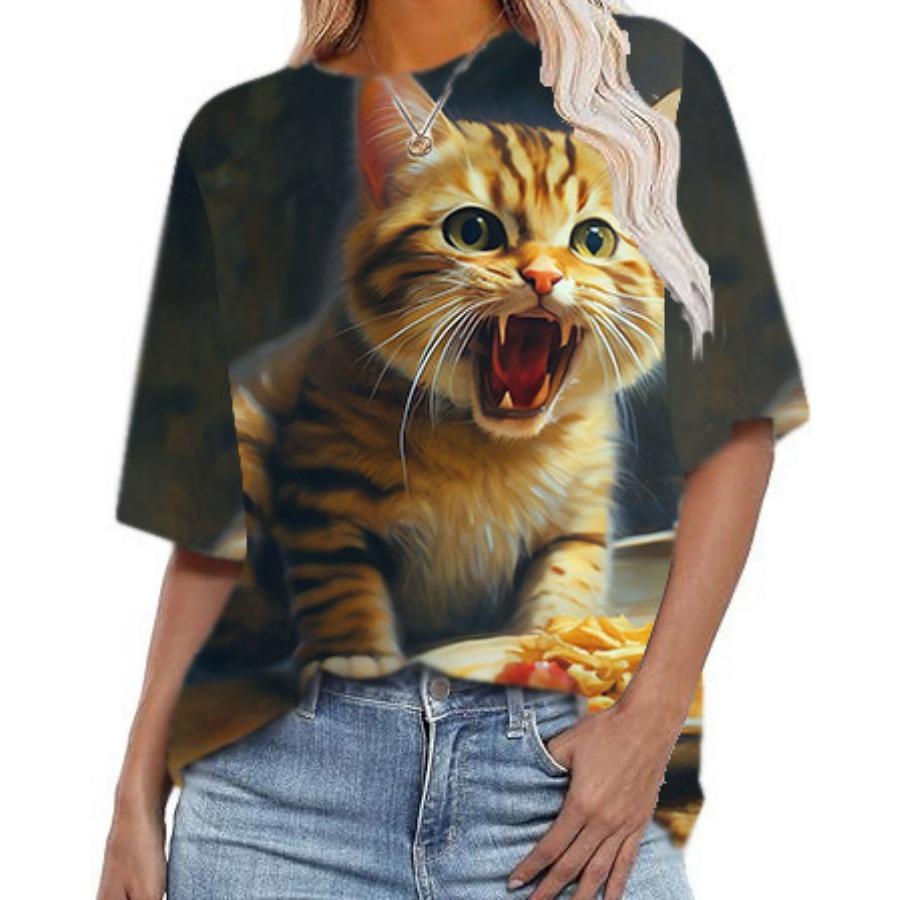 Женские повседневные свободные футболки с круглым вырезом и короткими рукавами в полоску с цифровой печатью для женщин