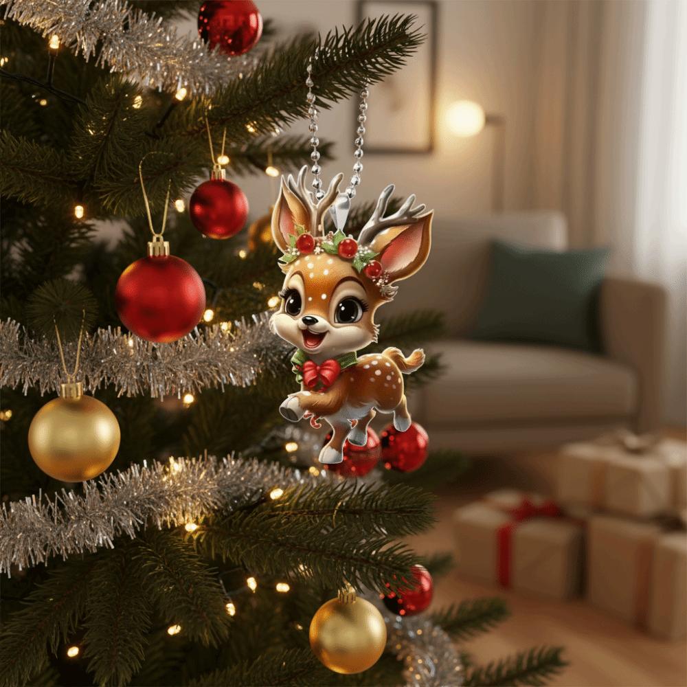 New 2D Flat Christmas Elk Hanging Pendant Acrylic Elk Model Car Rearview Mirror Pendant Xmas Tree Hanging Ornament Navidad Decor