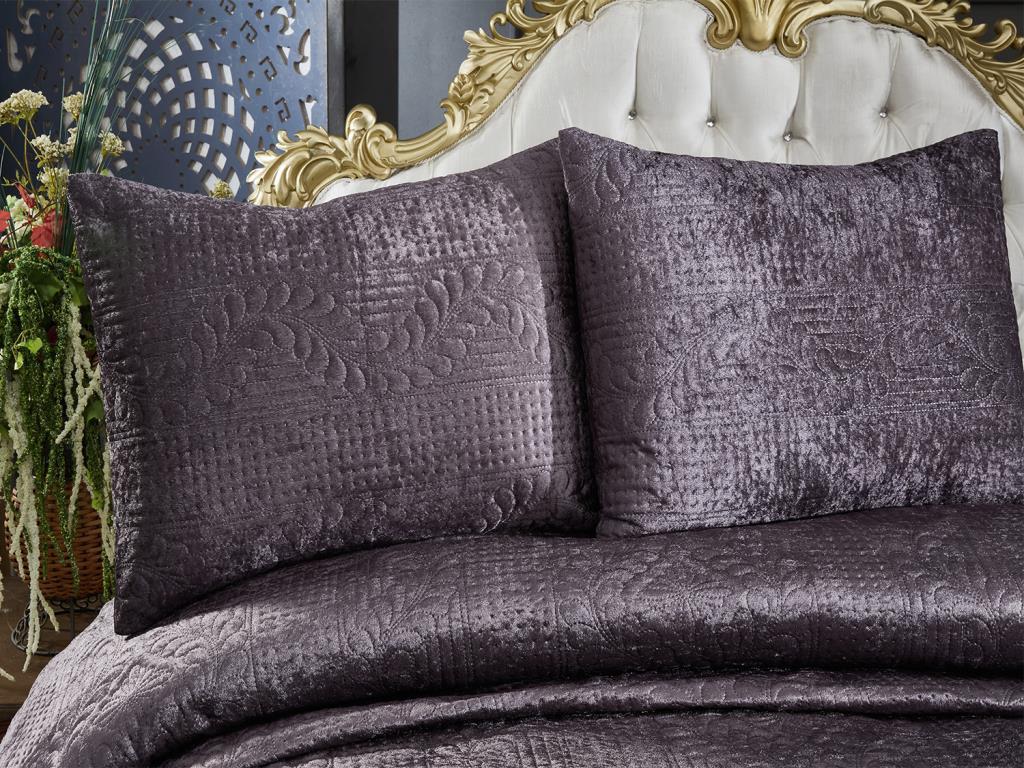 Velica Velvet Комплект постельного белья 3шт, Покрывало 250x260, Наволочка 50x70, Двойной размер, Queen, Антрацит