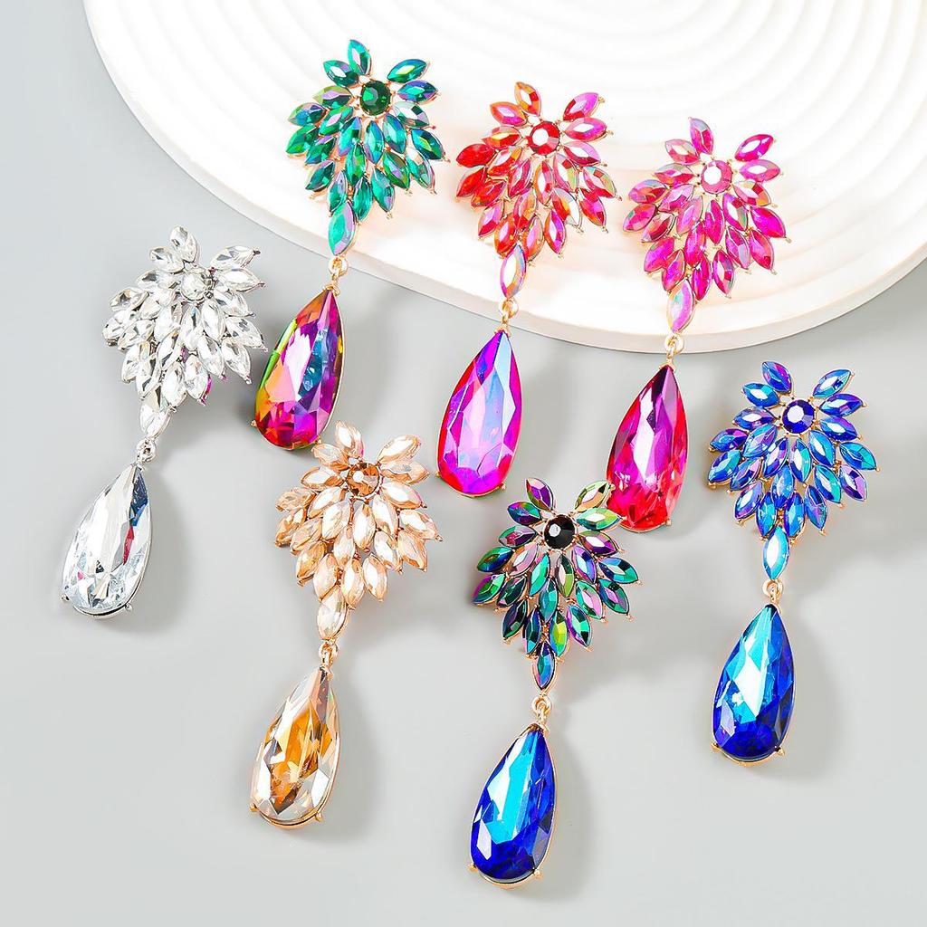 Серьги-цветы в форме капли: Сплав с полным алмазом и акрилом, европейский и американский стиль