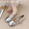 Beautiful Flat-bottomed French Silver Light-mouth Single Shoes Women's 2025 New Summer Skirt Mary Jane Small Leather Shoes Evening Shoes