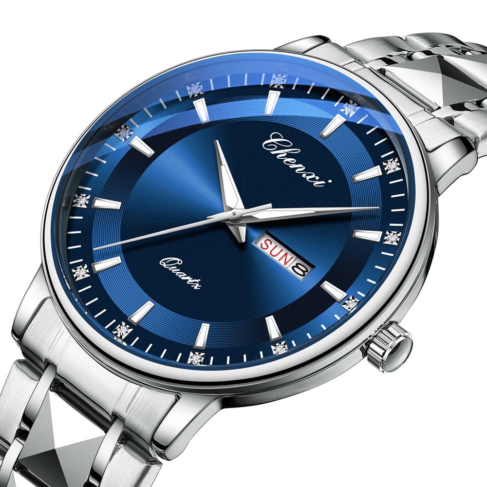 CHENXI High Quality Men's Quartz Watch Minimalist Stainless Steel Strap Date Curved Mirror Display Waterproof Man Watches