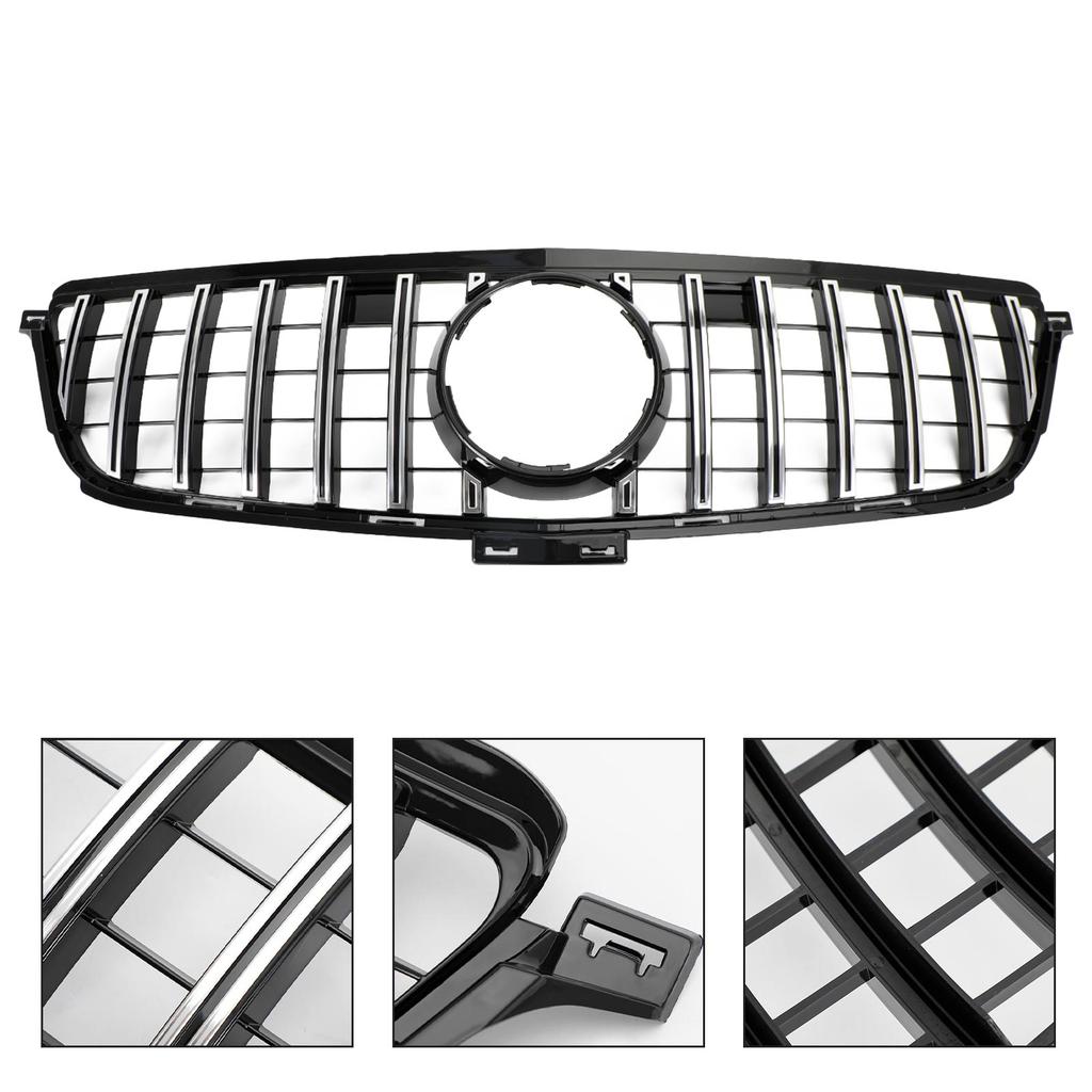Chrome Black Front Grille Grill For Benz W166 2012-2015 ML350 400 550 GTR Style