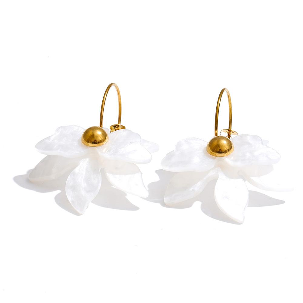 Yhoup 2026 Spring Y2K Mutil-color Acrylic Flower Petal Drop Earrings Stainless Steel Golden Young Charming Jewelry Waterproof