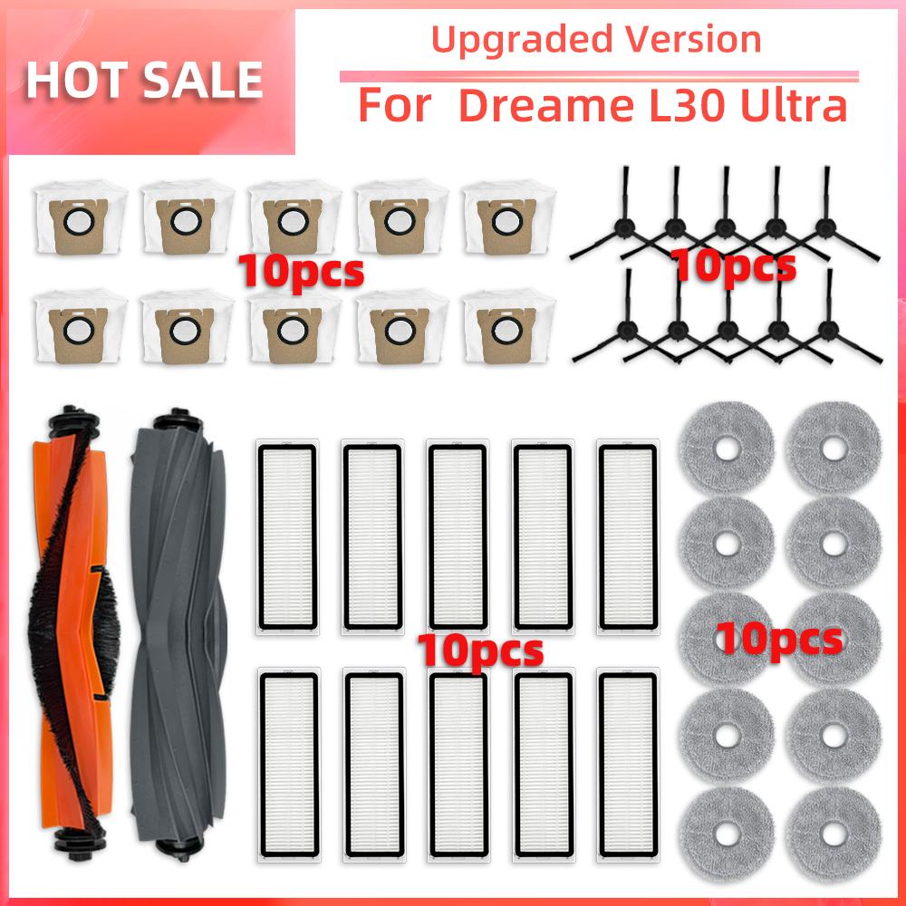 Совместимость с роботизированным пылесосом Xiaomi Dreame L30 Ultra, основная боковая щетка, фильтр HEPA, насадка для швабры, пылесборник, сменные детали, аксессуары