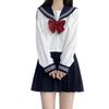 GSYCL Sailor Authentic Navy Blue with Red Long Short High School JK Pleated Traditional Perfect for Plus Cute Sleeve Size Uniform, Bow, Sleeves,