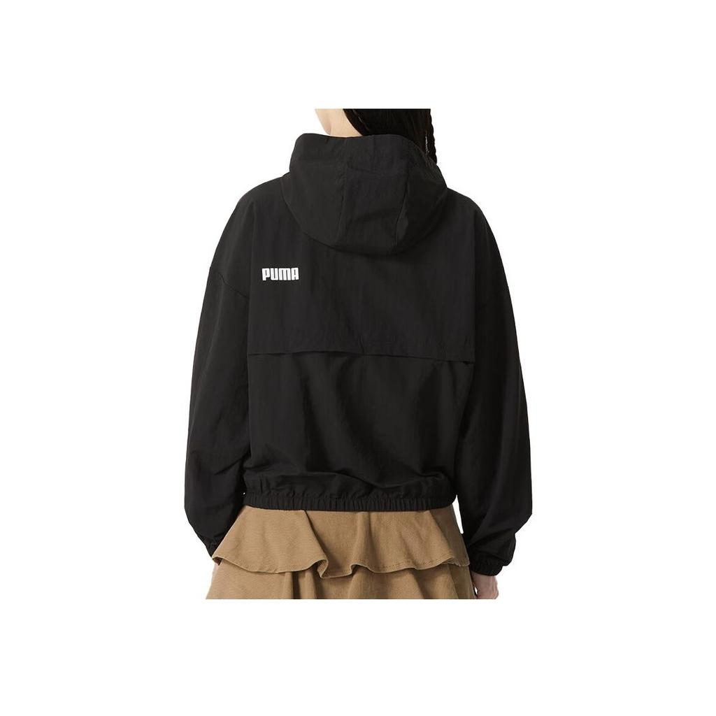 Puma FW23 Бренд Логотип Печатный Спортивный Повседневный Ветровка Длинный Рукав С Капюшоном Куртка Женские Куртки Черный 678351-01