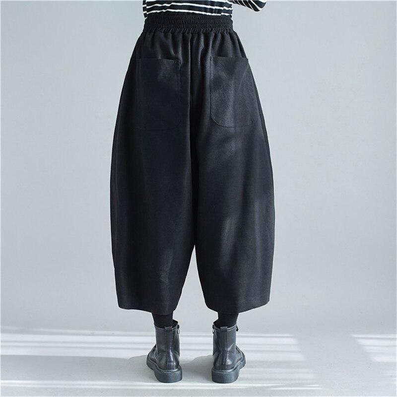 Johnature Spring Autumn Casual Thicken Harem Pants Simple Elastic Waist Loose Soild Color Ankle-lenght Women Pants