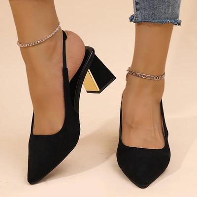 Туфли-лодочки большого размера с острым носком женские весна-лето 2025 золотые на квадратном каблуке с ремешком на пятке туфли для платья женские туфли на высоком каблуке сандалии с ремешком сзади