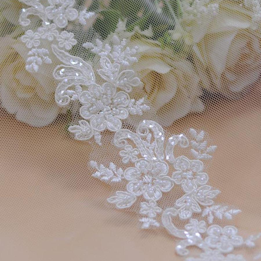 1 ярд Кружево из бисера Ручной работы Жемчужная окантовка Кружевная ткань Подходит для украшения одежды Ширина 6 см