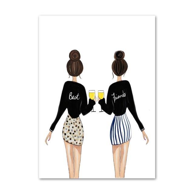 Home Decor Wall Art Canvas Painting Fashion Girl Glasses Flower Gift Bow Picture Prints Nordic Watercolor Poster Modular Bedroom No Framed