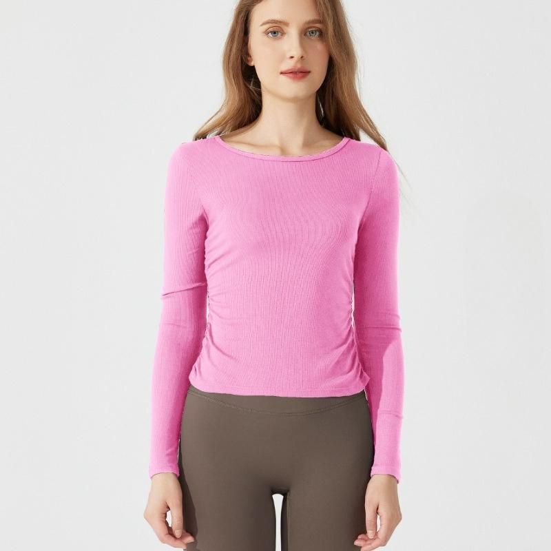 Long Sleeve Yoga Shirt Women Solid Color Slim Fit Gym Top Breathable Ribbed Gym Running Top Female Sportswear Workout Clothes