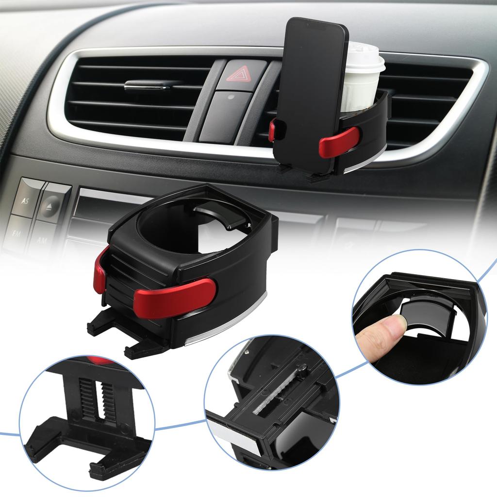 X AUTOHAUX Car Cup Holder Adjustable Card Link Stand Phone Holder Air Vent Mount Universal Red 2 in 1