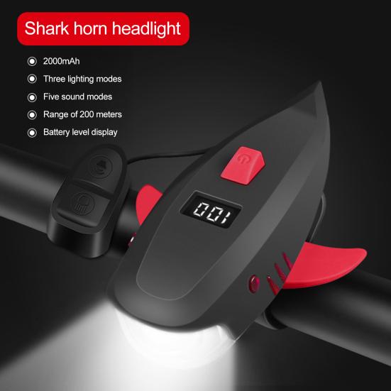 Детский велосипедный гудок-сигнал в виде акулы, водонепроницаемый, перезаряжаемый через USB, 120 дБ, высокая громкость, 400 люмен, универсальная фара для ночной езды, передний фонарь для шоссейного велосипеда