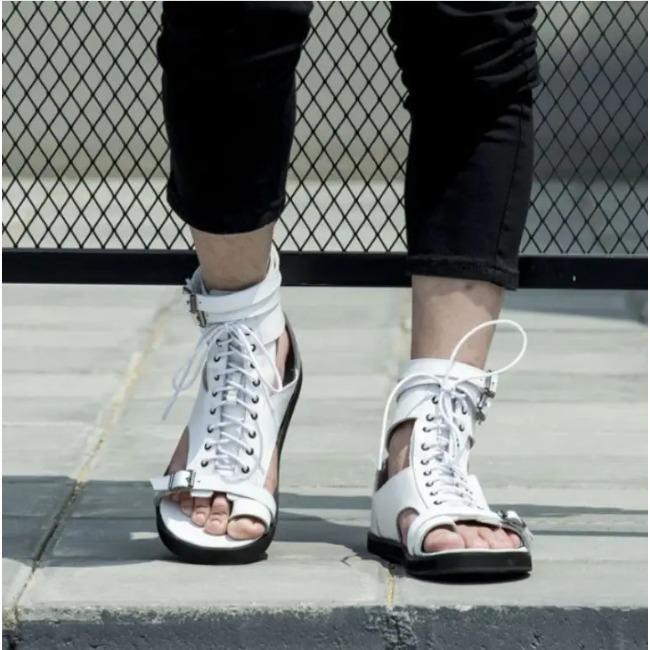 Summer New Men's Fashion High Top Sandals Versatile Men's ROMAN SANDALS Pu Casual Lace Up Zipper Sandals Men Shoes KA343