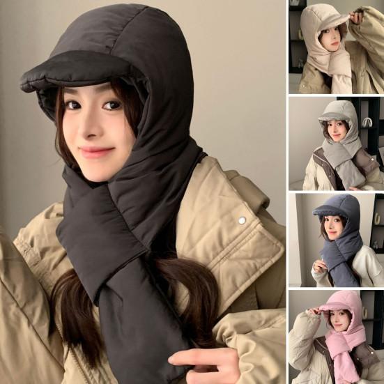 Женская зимняя интегрированная шапка и шарф толстые теплые с подкладкой ветрозащитный высокоэластичный полный
