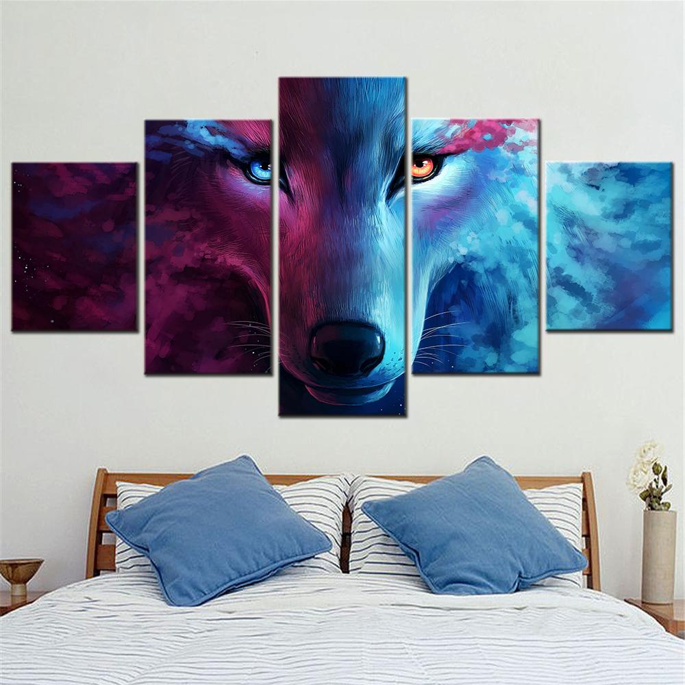 Modern Abstract Wolf Animal Painting Wall Art Canvas Set Living Room Decorative Picture Modular Home Accessories Poster & Print