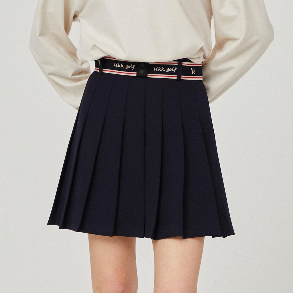 Rick Belted Single Pleated Skirt (Navy)_L4A1-Sk06C