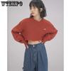 Cropped Knitted Pullovers Women Long Sleeve O-Neck Short Sweaters Girl's Solid Color Casual Irregular Jumpers Streetwear