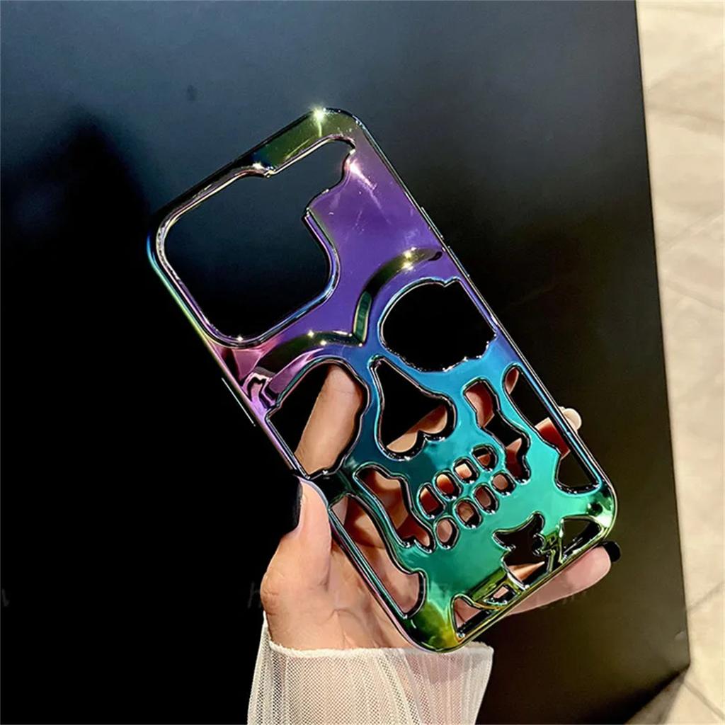 Крутая задняя крышка с лазерным вырезом и черепом для iPhone 11 12 13 14 15 16 Pro Max, противоударный чехол с функцией рассеивания тепла
