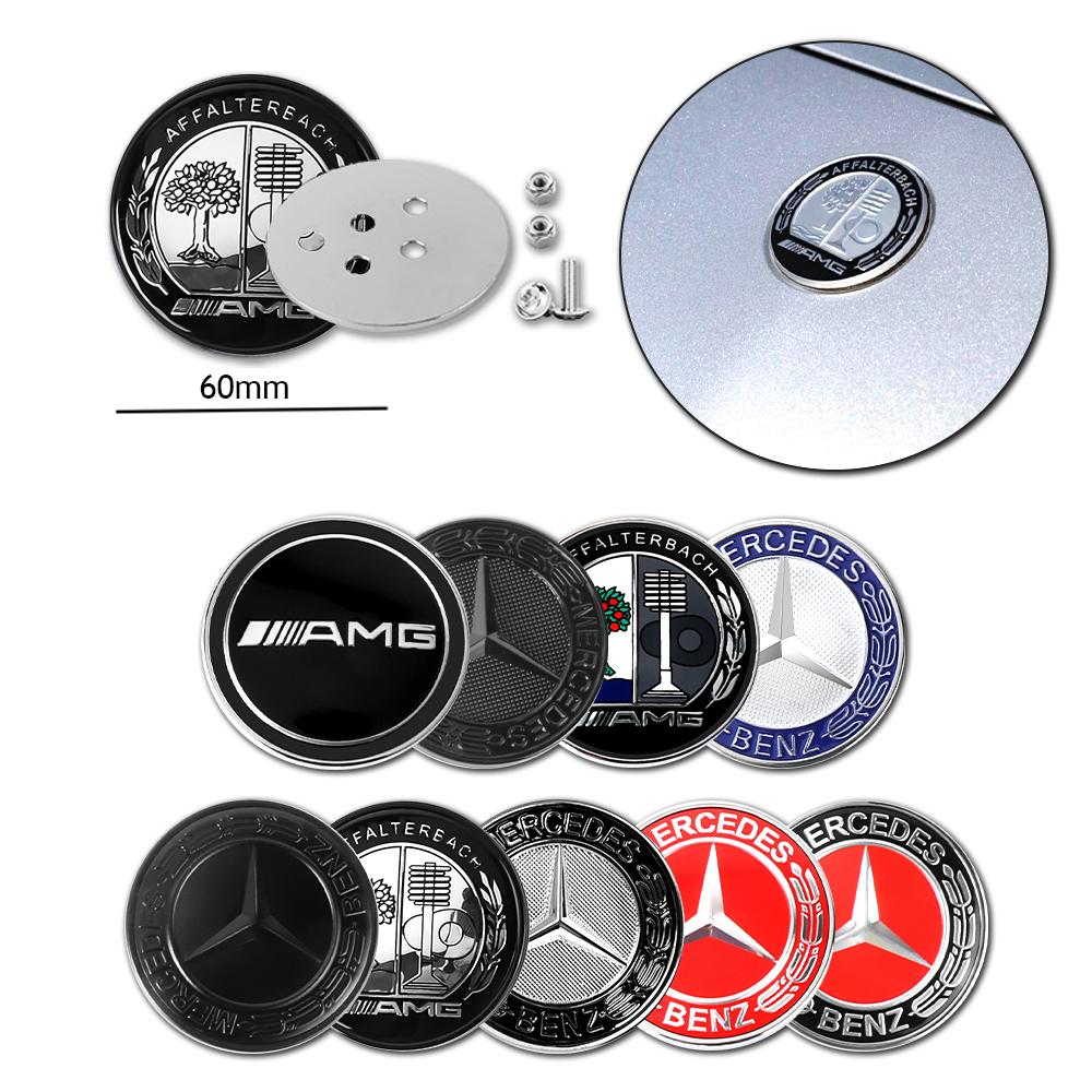 60mm Aluminum ABS Car Flat Hood Emblem Sticker Front Badge Logo Decor Accessories For Mercedes Benz AMG W124 W203 W204 W212 W220