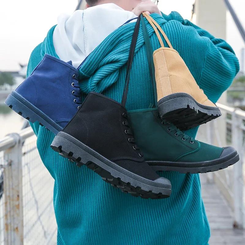 Canvas Boots for Men Safty Work Shoes Fashion Training Man Boots Wear-Resistant Non-Slip Casual Sneakers Lace Up Casual Shoes