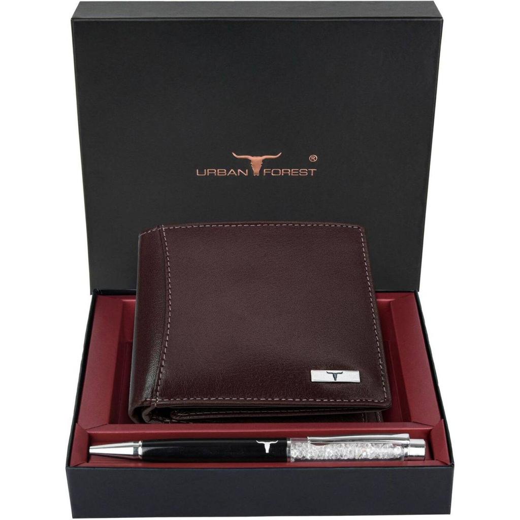 Мужской повседневный кошелек из натуральной кожи с RFID-меткой (6 слотов для карт) и ручка