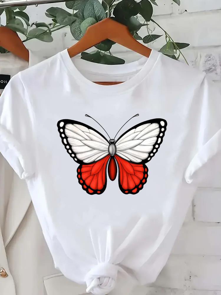 (Asian Size) style butterfly cute o-neck Lady Fashion Women Graphic Tee Short Sleeve T-shirts Casual Clothing Printed Female Top T Shirt