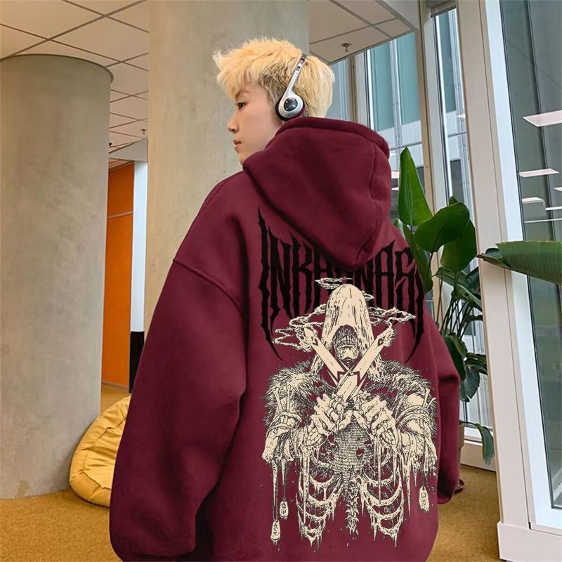 Американский уличный тренд Элемент скелета солдата Принт Повседневная свободная толстовка Большой мужской универсальный свитшот