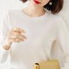 Женский круглый вырез, теплый вязаный свитер с длинными рукавами, короткий отрезок, однотонный шерстяной свитер с низом