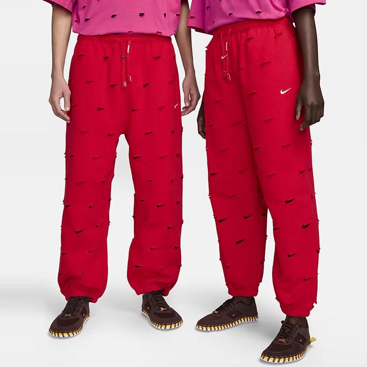 Nike Совместные бренды X Jacquemus, весна-лето 24, однотонные вязаные джоггеры на толстой флисовой подкладке с завязками, штаны унисекс, университетский красный FJ3269-657