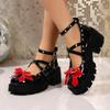 Fashion New Women Mary Jane Shoes for Women Ankle Straps Lolita Shoes Platform Leather Bows Punk Gothic Chunky Heeled Sneakers Femme
