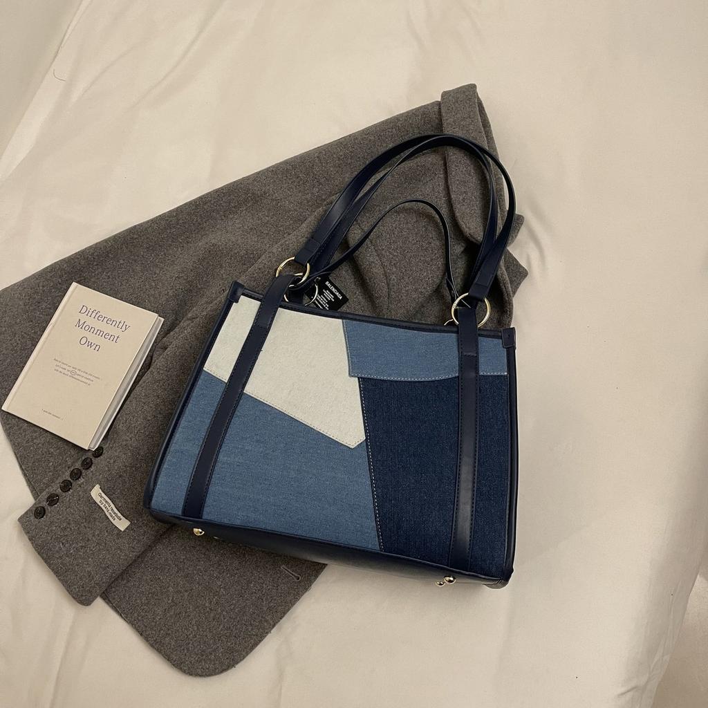 External Order Design Sense Splicing Large-capacity Tote Bag Women's 2025 New Korean Version Versatile Shoulder Bag Commuter Handbag