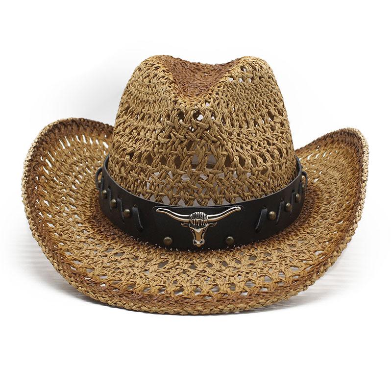 Окрашенная ковбойская шляпа Маран Полая соломенная шляпа Уличная праздничная шляпа от солнца Взбитая шляпа от солнца