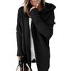 Women Sweater Coat Hooded Long Sleeve Ribbed Cuffs Open Front Knitting Coat Solid Color Mid-length Sweater Cardigan