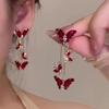 Elegant and Sexy Red Butterfly Pendant Earrings Set with Synthetic Zircon Copper Fringe Long Earrings Stylish Earrings for Everyday and Banquet