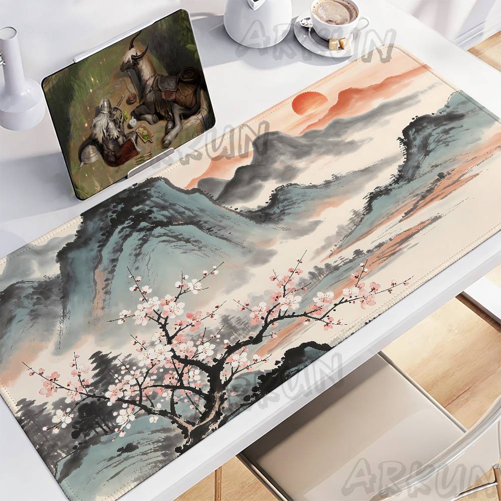 Landscape Ink Painting Mouse Pad Watercolor Mountain View Desk Mat NonSlip Waterproof Smooth For Office Home Desktop Decoration