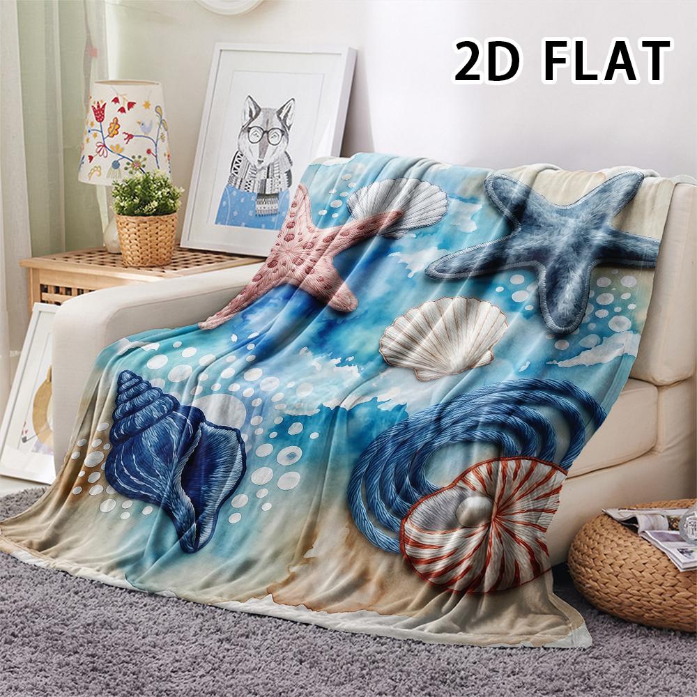 1Pc 2D FLAT Shorebird Shell Print Flannel Blanket,High quality Comfortable for All Seasons,Home Decor,Warmth and Comfort,Perfect for Christmas Gifts