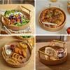 Handwoven Rattan Storage Tray with Wooden Handle Picnic Basket Bread Food Plate Snacks Fruit Cake Platter Dinner Serving Tray