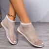 Beach Sandals Women's Fishnet Stockings Hollow Out Low Heel Flat Sandals Women
