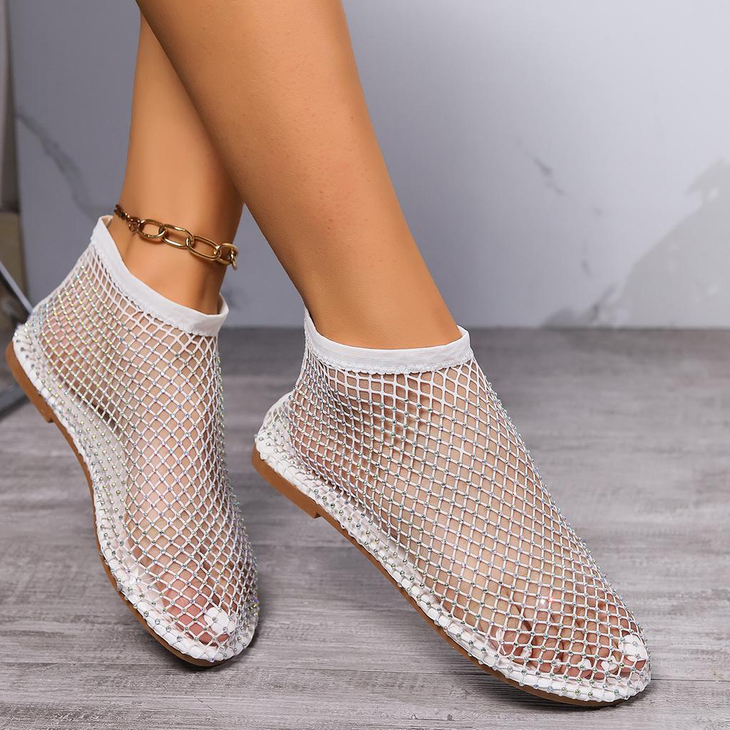 Beach Sandals Women's Fishnet Stockings Hollow Out Low Heel Flat Sandals Women