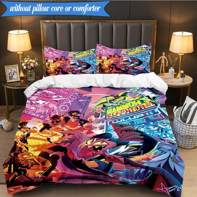 3PCS Cityscape Hazbin Nightmares Bedding Set,Including 1pc Duvet Cover And 2pcs Pillowcases Perfect for Bedroom, Dormitory, Fan Christmas gift