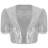Womens Glitter Sequin Crop Jacket Short Sleeve Open Front Shiny Clubwear Party Outerwear Evening Cover Up