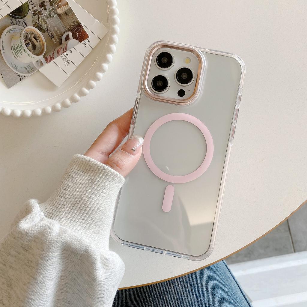 Anti Slip Colored Edge Airbag Anti Drop for IPhone 15 Magnetic Phone Case for Apple 14promax Metal Lens Ring
