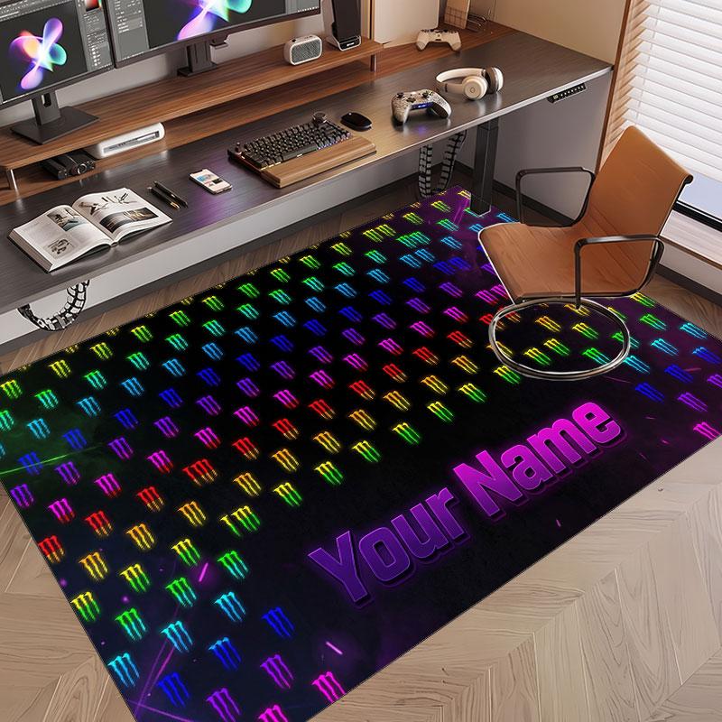 Custom Rug Monster Energy Pattern Print Name Text Soft Non‑Slip Floor Carpet for Home Indoor Decoration