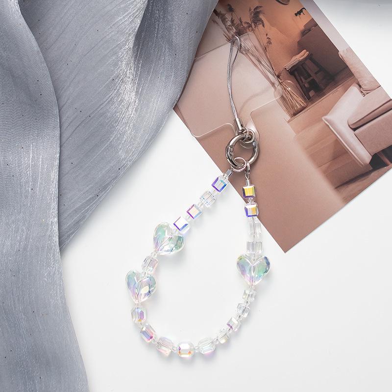 Брелок для мобильного телефона на запястье из хрустальных бусин в форме сердца с металлической пряжкой